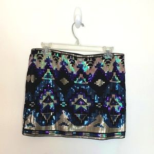 EXPRESS M Sequin Aztec Print Mini Skirt